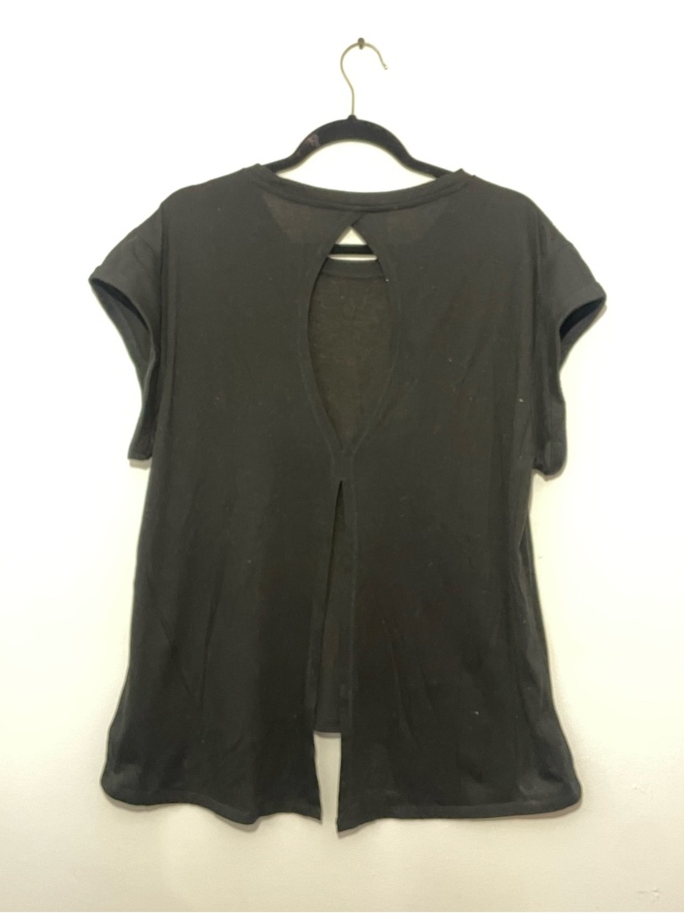 Women’s Black Short Sleeve Split-Back Top